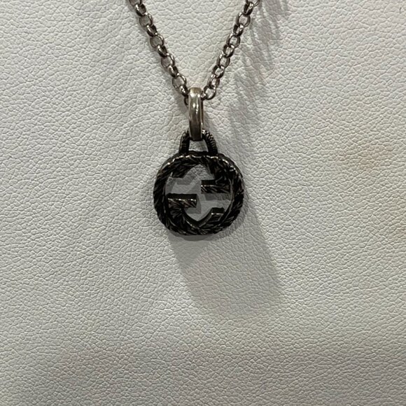 Gucci GG Interlocking Pendant Necklace Gunmetal with Silver Chain (JB1303) - Picture 2 of 3